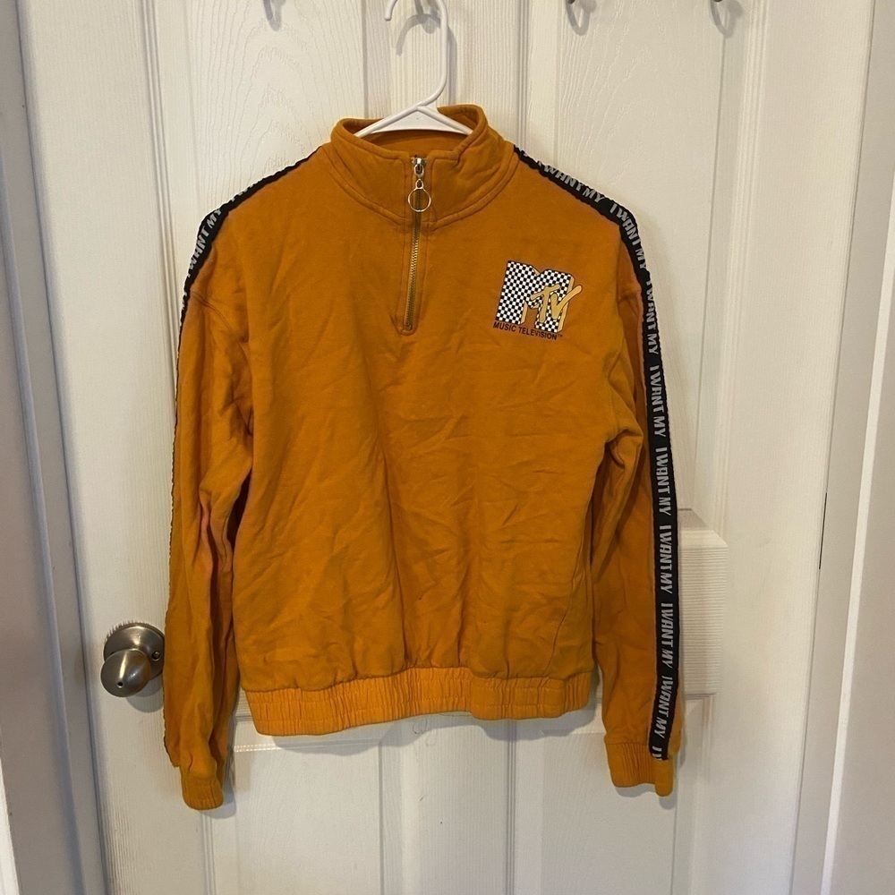 MTV Pullover Sweatshirt 1/4 Zip medium Yellow I want my MTV long Sleeve Ribbon